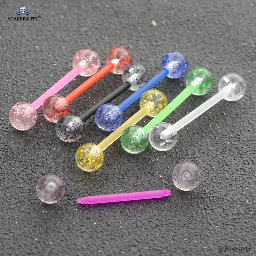 piercing jewelry body piercing jewelry body jewelry 8Pcs/Lot Soft Acrylic Barbell Sexy Tongue Piercing Tongue Rings Flashing Powder Plastic Nipple Ring Ear Body Jewelry