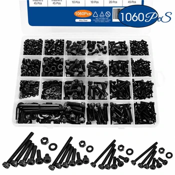 

1060pcs M2/M3/M4/M5 hexagon socket cup head round head flat head carbon steel screw boxed bolt / nut storage box kit