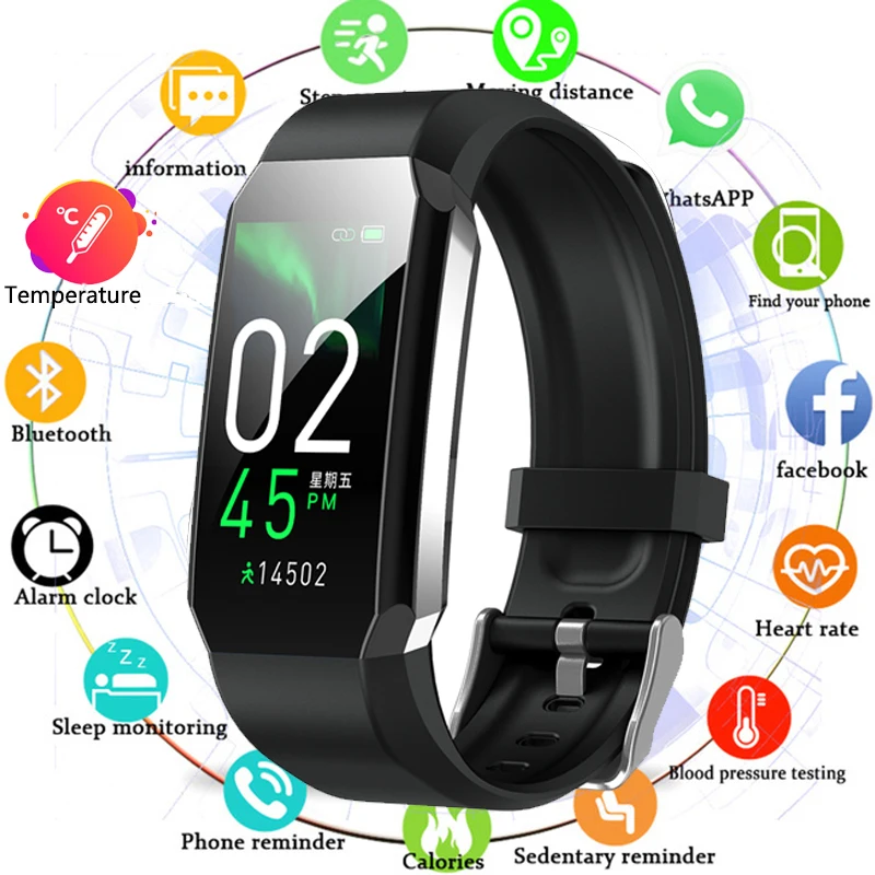 Sport Smart Band Body Thermometer Smart Bracelet Watch Men Women Blood Pressure Heart Rate Monitor Fitness Bracelet Waterproof