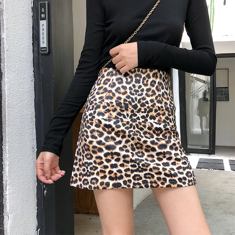 Nova Moda saia mulheres verAo ретро сексуальный com Estampa de Leopardo Cintura Alta Saia уличная одежда mulheres A Linha