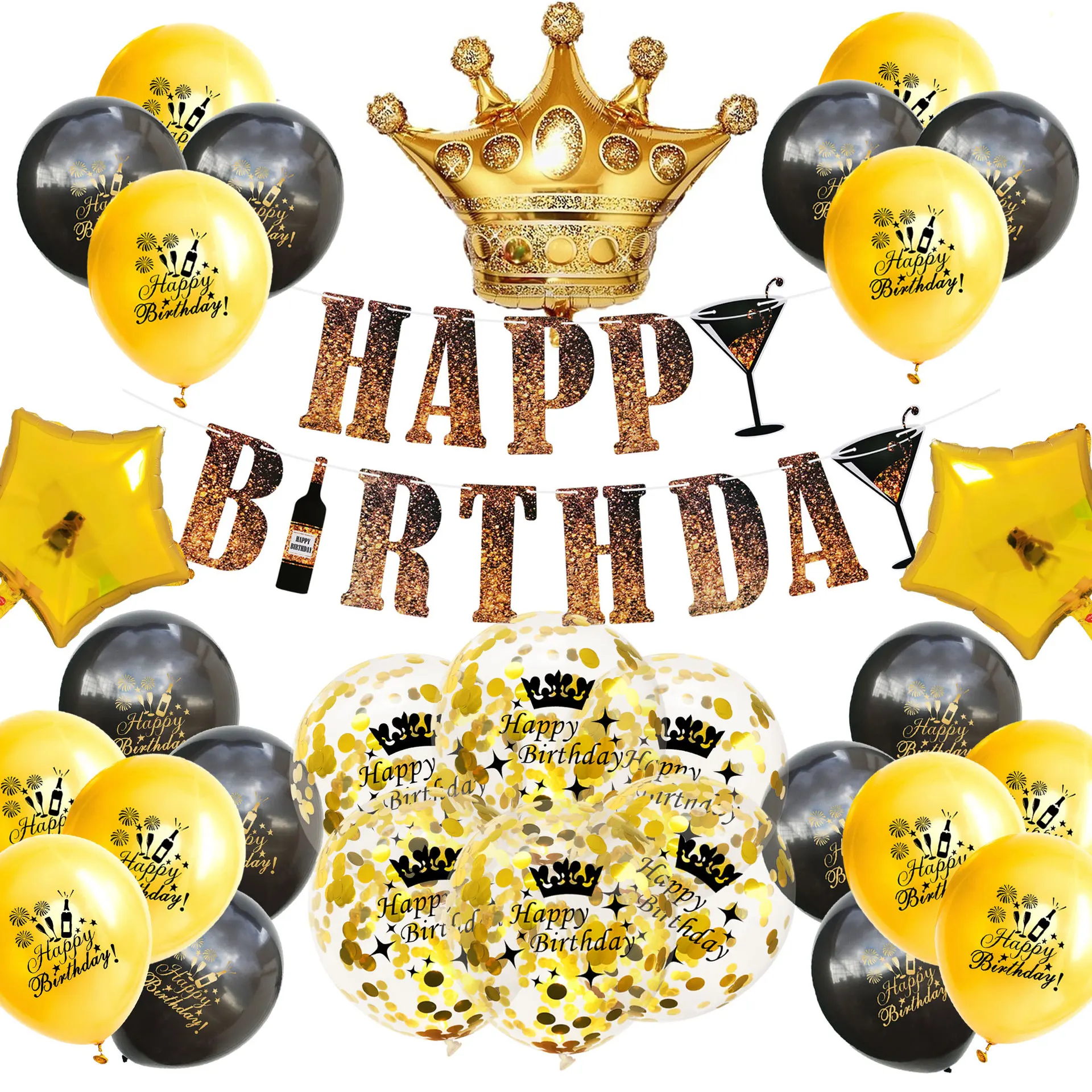 Happy Birthday Crown Balloon Supplies Kits Banner Star Latex for Party Decoration Ins Hot Sell | Дом и сад