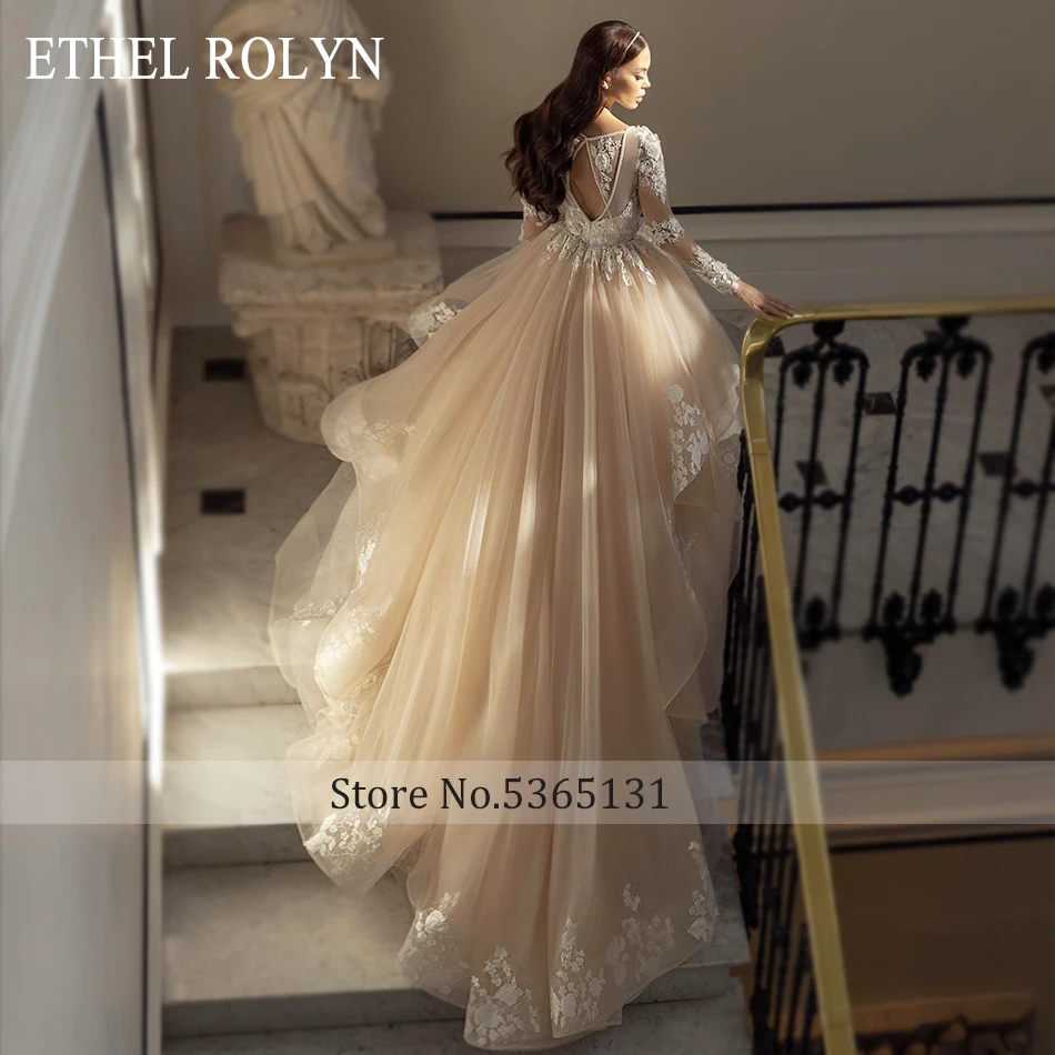 plus size wedding dresses ETHEL ROLYN A-Line Wedding Dress 2022 Princess Long Sleeve V-Neck Beading 3D Flowers Appliques Vintage vestidos de novia beach wedding dresses