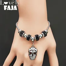 Готический браслет-цепочка из нержавеющей стали со стеклянными бусинами и черепами для женщин серебряный браслет ювелирные изделия pulceras para mujer moda B18557