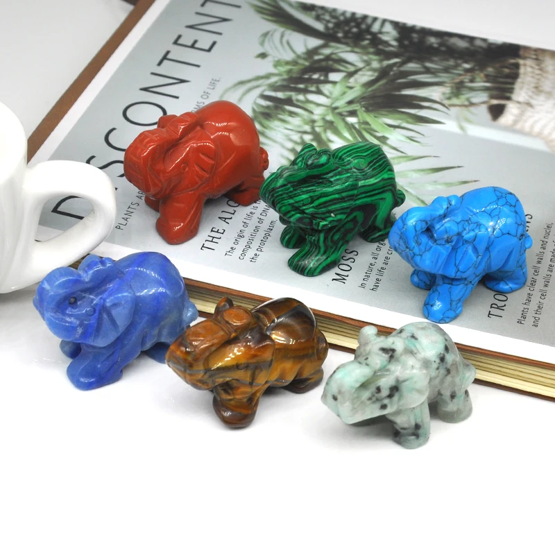 1.5" Elephant Statue Natural Stones Rose Quartz Healing Crystals Carved Animal Figurines Room Decor Gem Craft Trinket