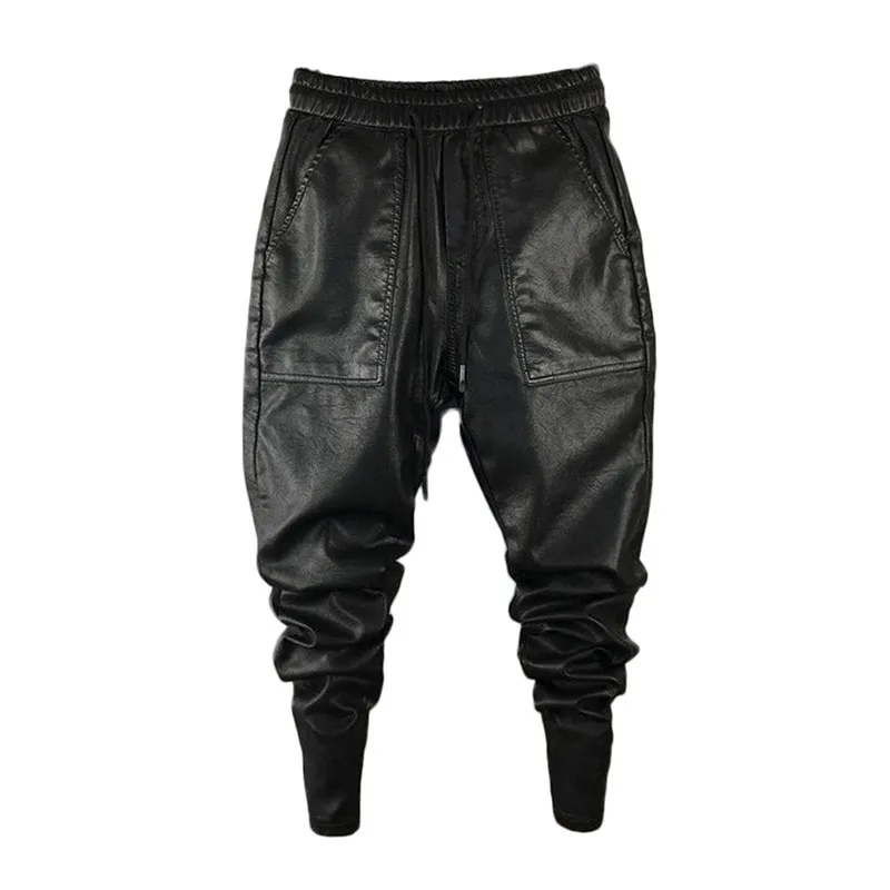 Black Idopy Для Мужчин's Искусственная кожа Slim Fit Повседневное джоггер эластичная кулиска на талии брюки для девочек - Цвет: Black