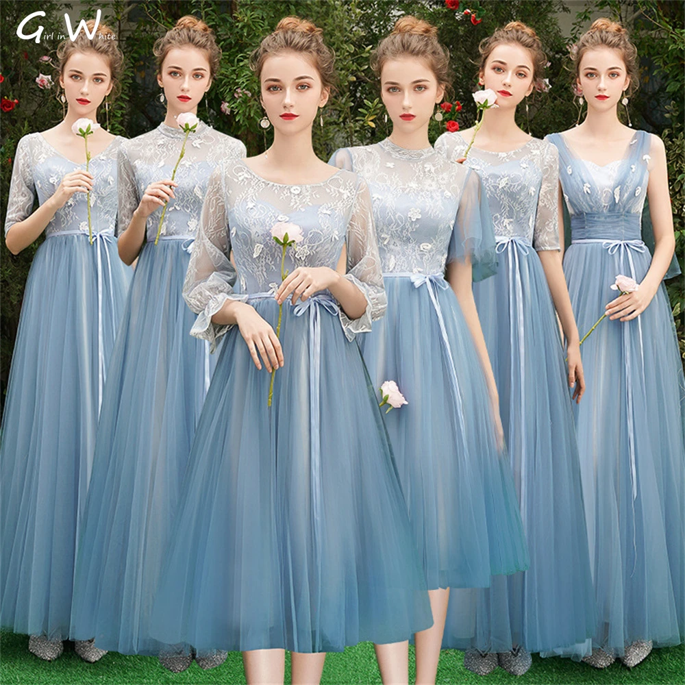 『Cheap!!!』- 6 Styles Dusty Blue Tulle Lace Long Bridesmaid Dress
Lace-up Corset Backless Wedding Evening Dresses Robe De Soirée De
Mariage