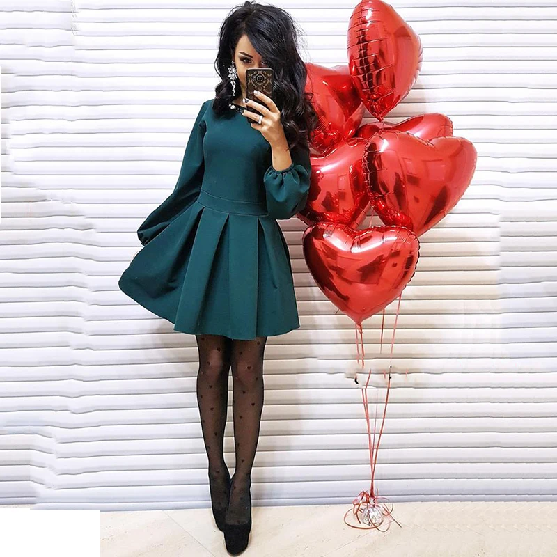 2019 элегантное женское однотонное платье трапециевидной формы с длинным рукавом