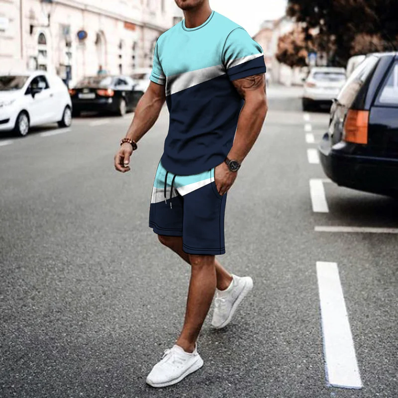 mens jogger sets New Summer Fashion Men's 2 Piece Set Tracksuits Casual Short Sleeves Print T-shirt+shorts Pants Suits Camisetas Ropa Hombre designer jogging suits