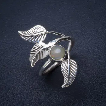 

Natural Opal Handmade Unique Leaf 925 Sterling Silver Ring 6.75 B1380