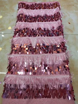 

Hot selling African french tulle lace fabrics high quality sequence Nigerian Swiss Guipure net sequins lace for women dress FHD3