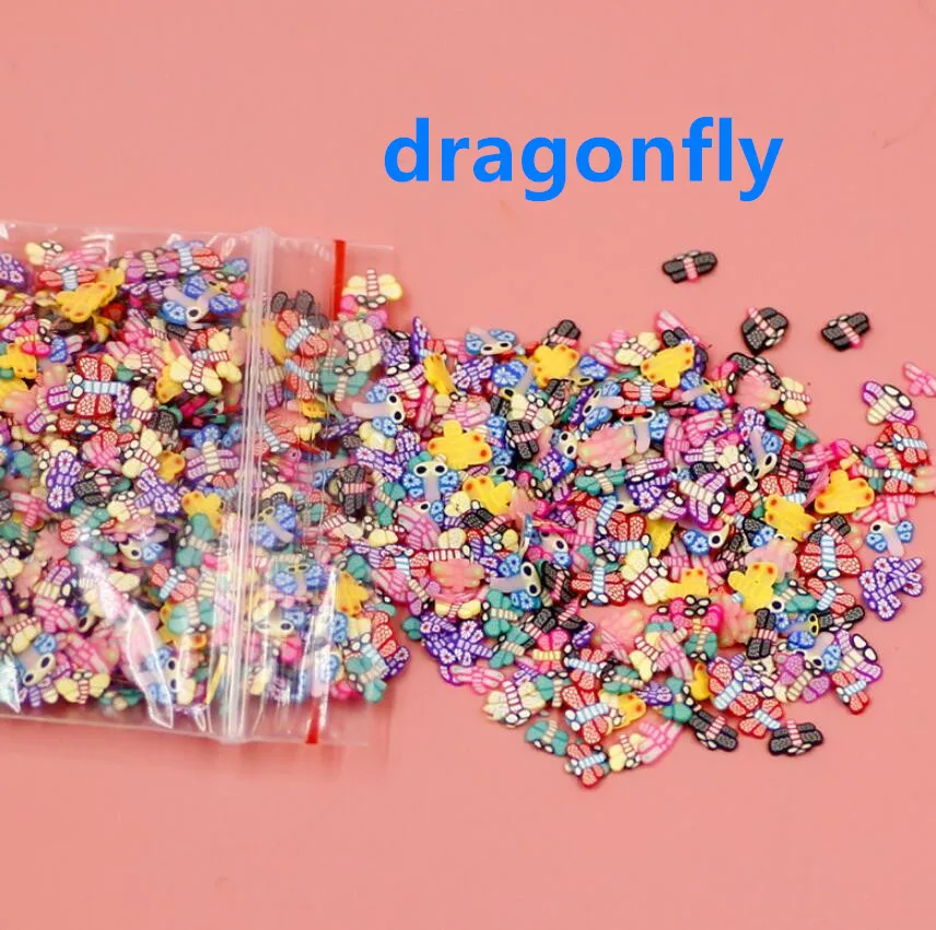 dragonfly design 1KGS дизайн ногтей 3d Фрукты Fimo ломтик цветы крошечные мягкие продукты крем фрукты животные любовь ломтик Полимерная глина DIY Красота наклейки для ногтей - Цвет: dragonfly design