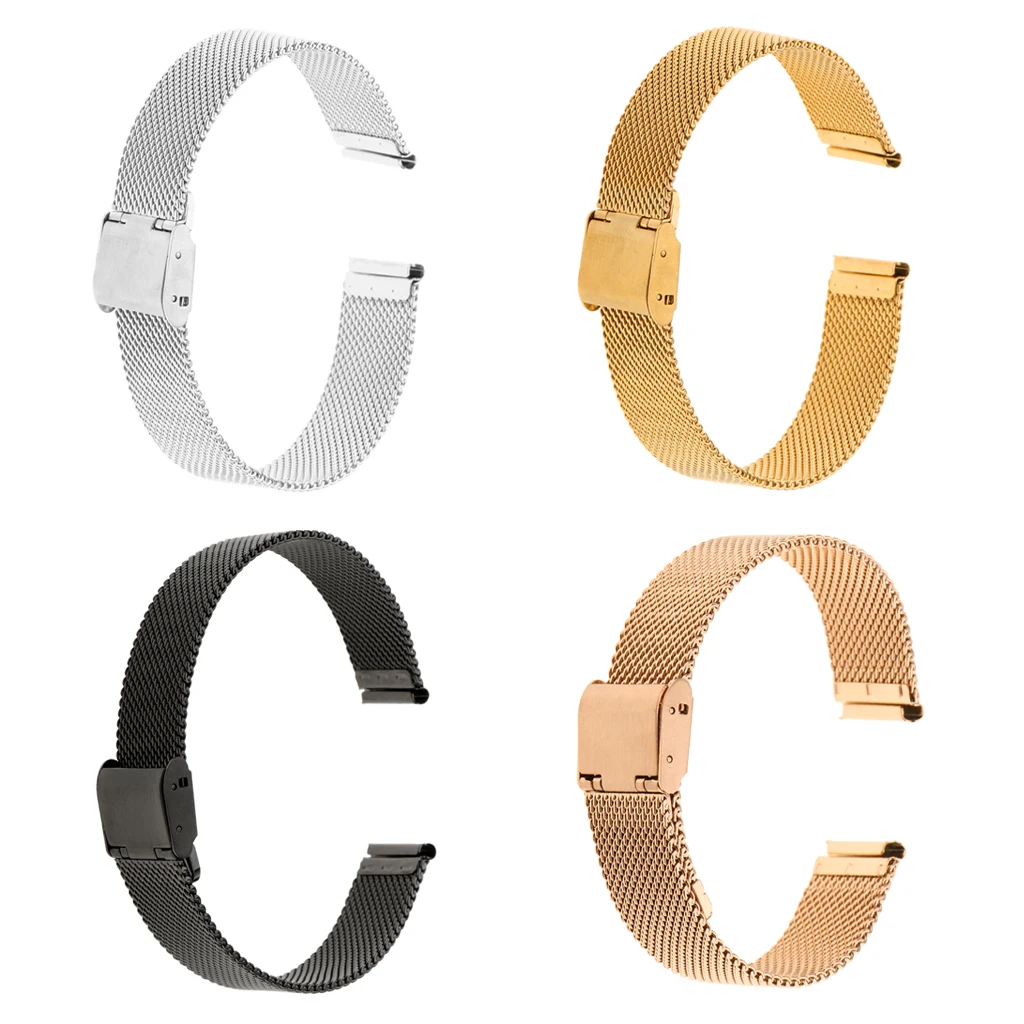 

2 Pieces Fashion Mesh Stainless Steel Band Safety Clasp Watch Strap Wristband