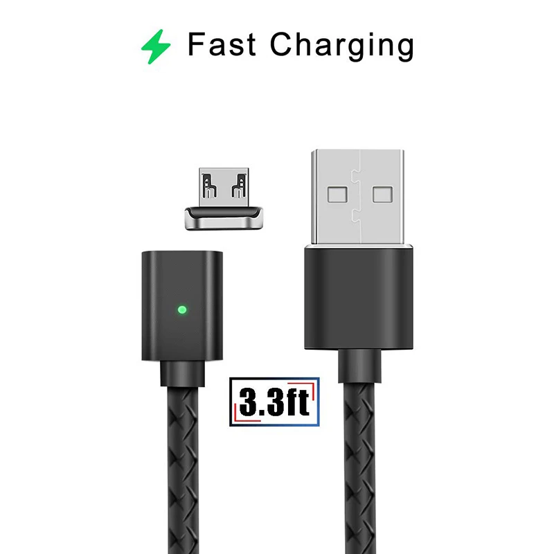Black for micro usb Магнитный Usb кабель для зарядки 1 м 2 м, 3 А, для Oneplus 6 t, samsung, huawei mate 30 Pro, быстрая зарядка, 3,0, микро Usb C, магнитное зарядное устройство - Цвет: Black for micro usb