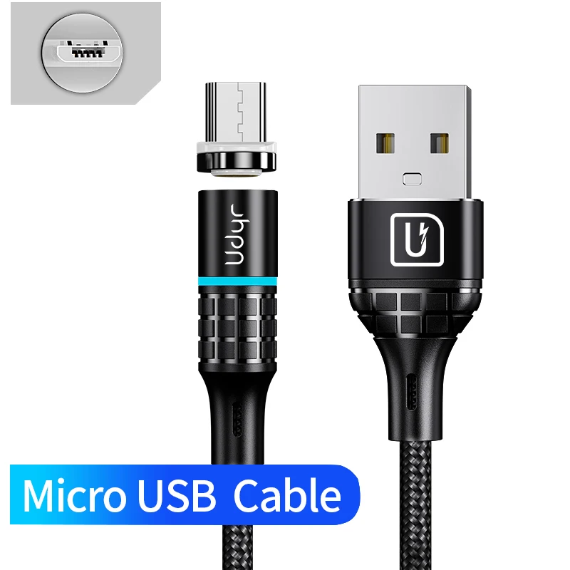Black Micro Cable Магнитное зарядное устройство Udyr 3 А, кабель usb type-C для iPhone, кабель для быстрой зарядки, кабель Micro USB C для xiaomi redmi note 7 pro - Цвет: Black Micro Cable