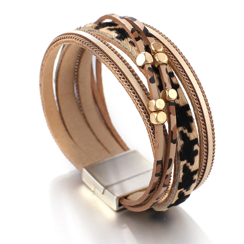 Amorcome, модные женские браслеты, леопардовые кожаные браслеты и браслеты, многослойный широкий браслет, ювелирный женский браслет