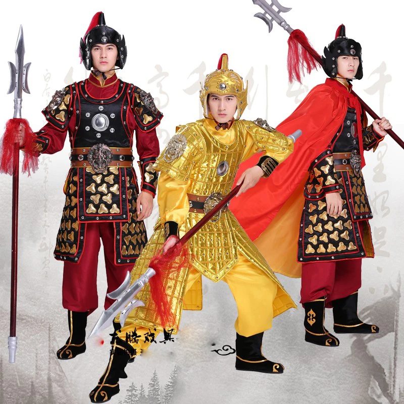 Ancient men general war robes Cloak ancient costumes stage performance props Army Outfit film TV soldier Gold Red armor clothing