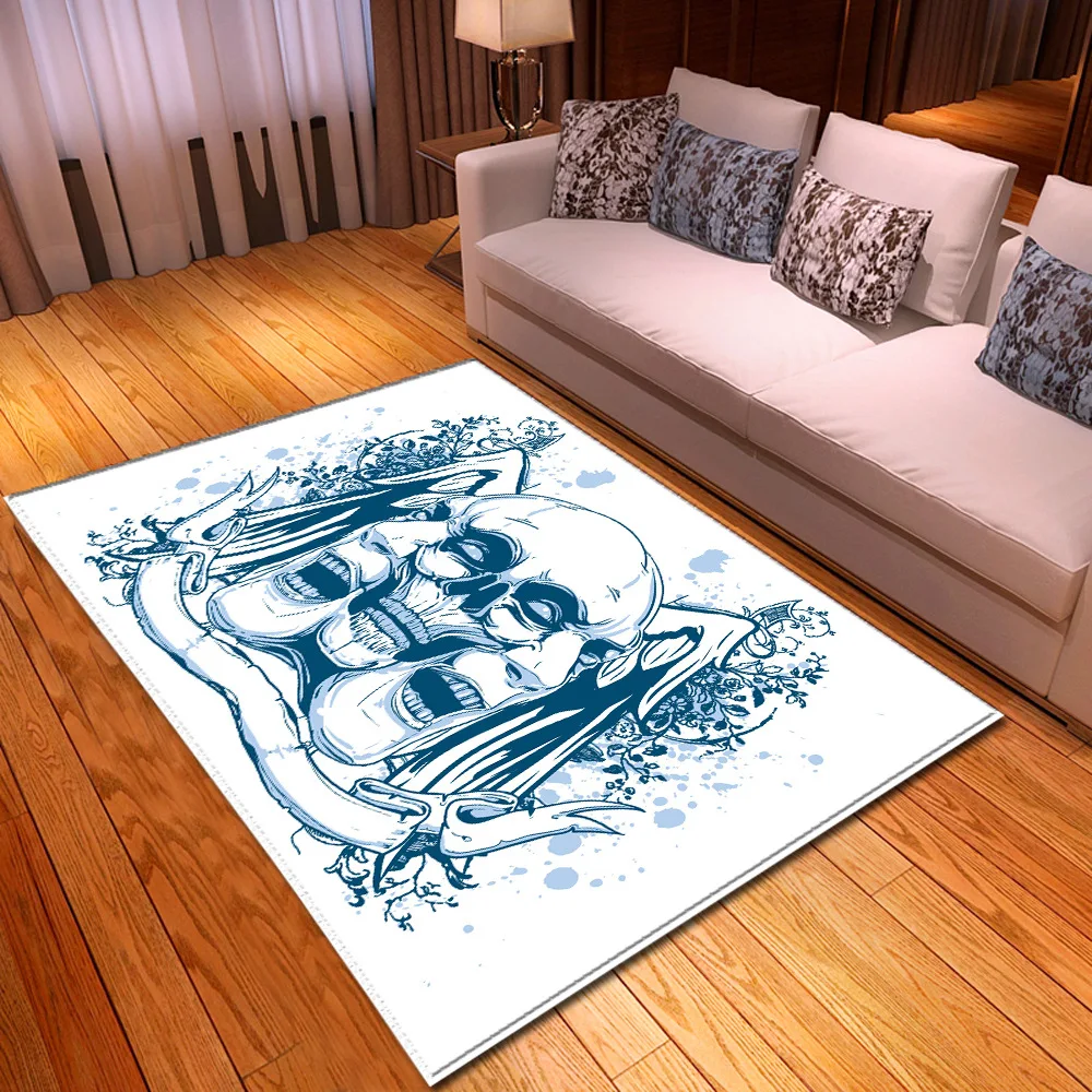 Nordic 3D Skull Rug Halloween Bedroom Party Area Floor Mat Children's Game Flannel Mat Soft Large Memory Foam Living Room Carpet