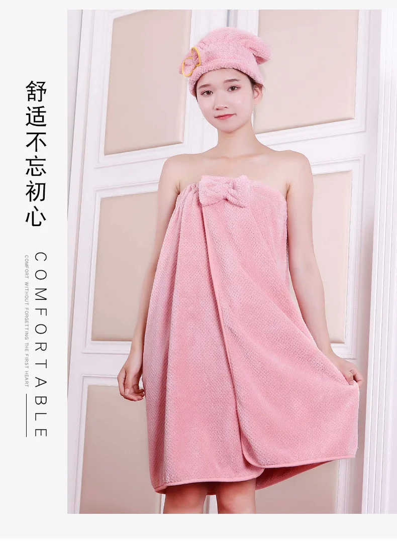 New Style Ultra-strength Water-Absorbing Pineapple Case Bow Tube Top Bath Skirt Set Cute Coral Velvet Wearable Bath Towel Dry Ha