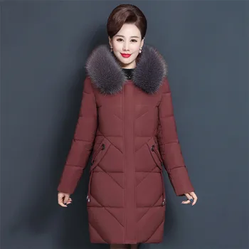 

Winter Women Jacket Middle-Aged Cotton Coat Noble Down Cotton Jacket Thick Warm Fur Collar Female Large Size Outerwear XIN105
