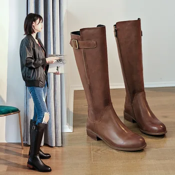 

High Boots New Leather Boots Knights Boots Retro Side Zipper Boots