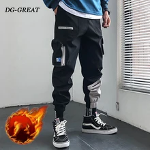 Мужские комбинезоны с популярными логотипами, Длинные повседневные штаны, толстые флисовые брюки-карго с карманами, тактические брюки, мужские брюки