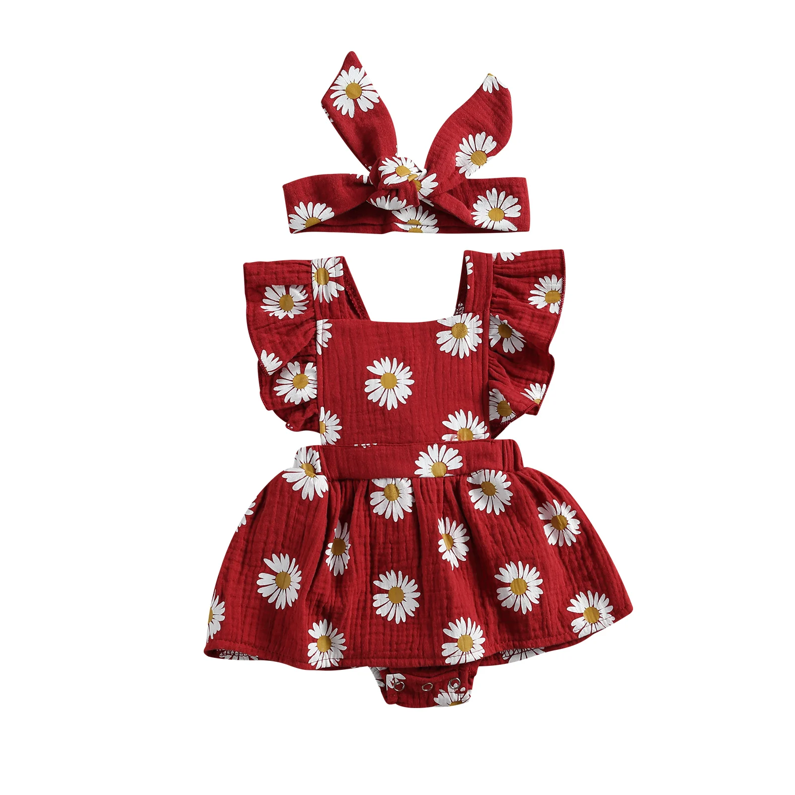 0-24M  Newborn Baby Girls Ruffle daisy r Romper Backcross Jumpsuit +Headband Outfits Sunsuit Baby Clothing Baby Bodysuits are cool Baby Rompers