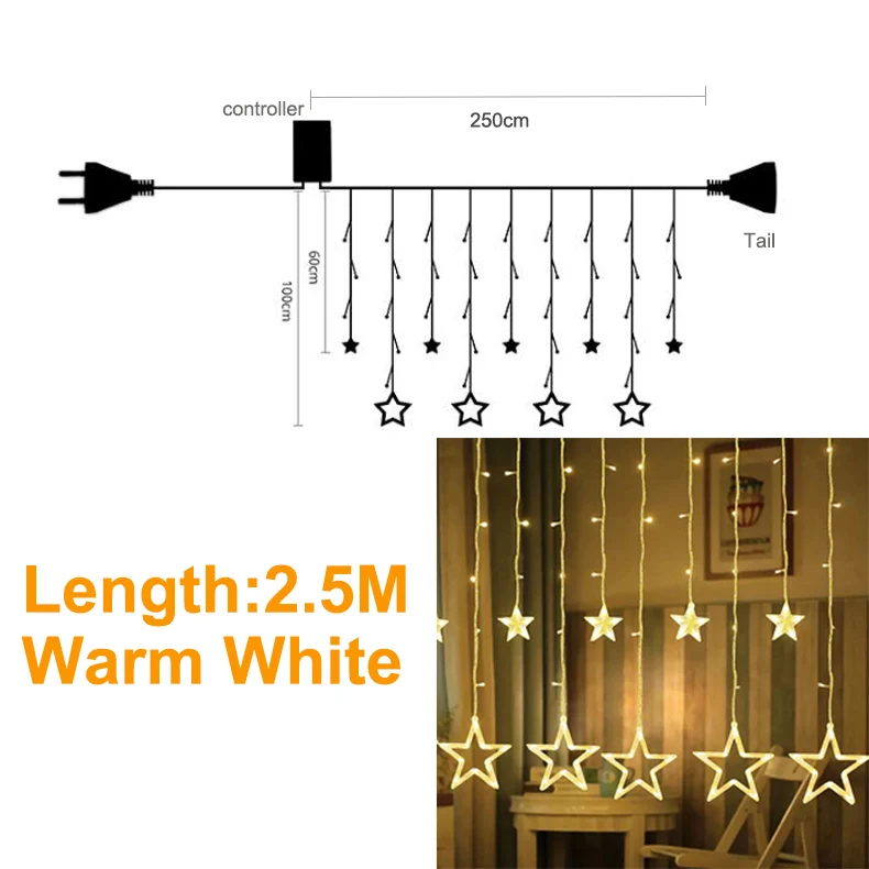 Сказочный светодиодный светильник-Гирлянда для занавесок, Рождественская елка, Свадебный домашний декоративный светильник для помещений, цепочка 110 В 220 В, светодиодный светильник ing - Испускаемый цвет: 2.5M Warm White