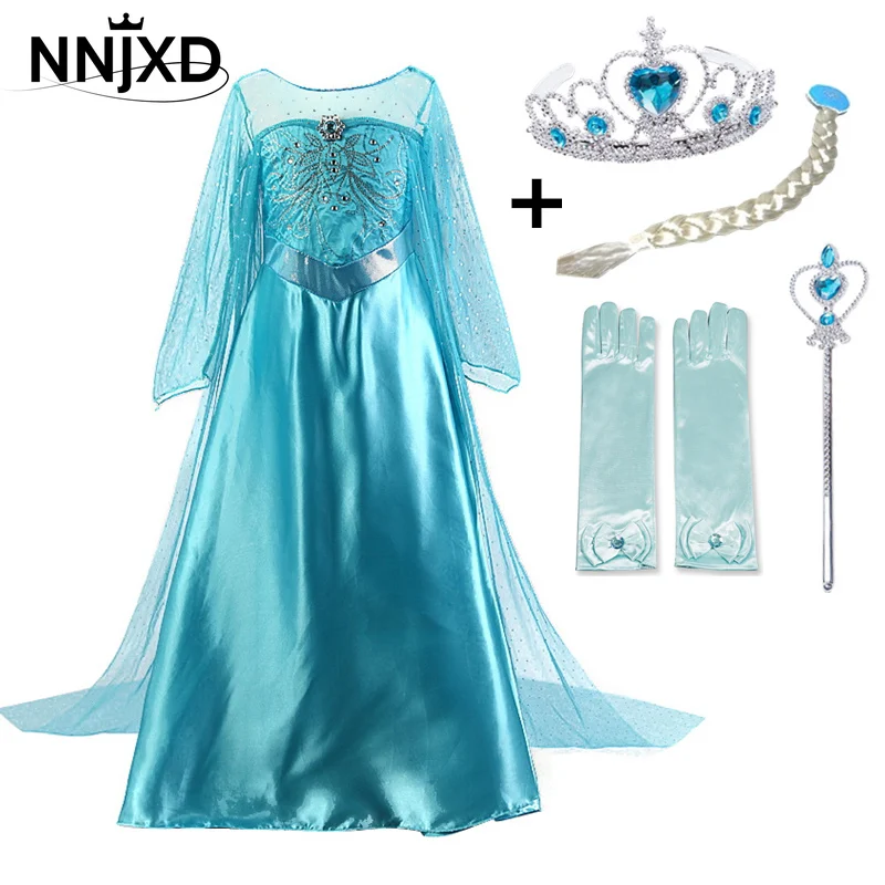 4-10T filles fête princesse robe bébé filles été élégant à manches longues robes bleues fête d'anniversaire fantaisie robe de bal