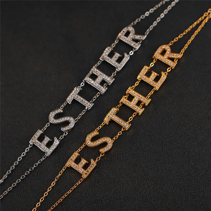 

Personalized Name Bracelet Women Girls Letter Jewelry Customized Charm Bracelets Micro Pave CZ Unique Custom Jewelry Gift