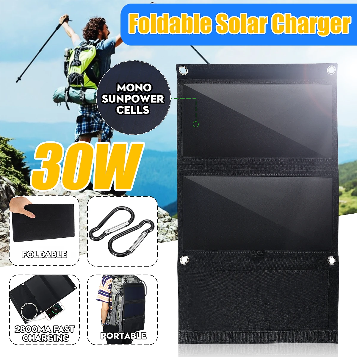 LEORY Sun power 30 Вт 5 В складная солнечная панель зарядное устройство солнечные батареи power Bank Dual USB камуфляж рюкзак Кемпинг Туризм