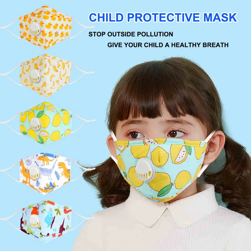 Bfaccia Catton Children 3-Ply PM2.5 Mouth Mask Kids Breath Valve Anti-Dust Breathable Mask Anti Half Fa Respirator Cover