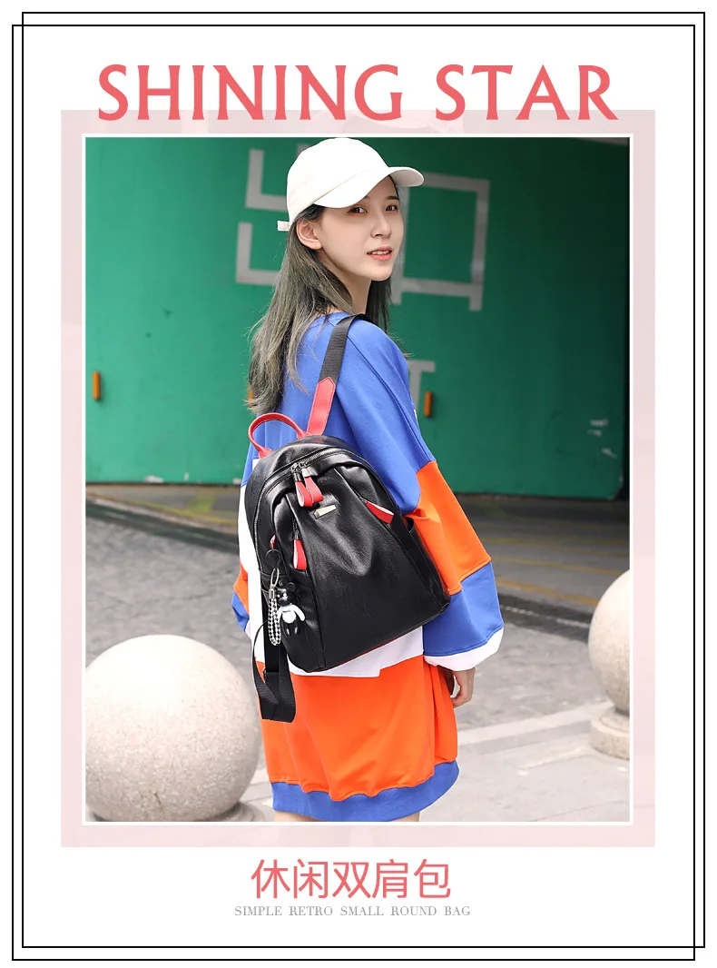 High Quality Soft Leather Backpack for Women 2019 New Fashion Black White Girls PU Rucksack Small Double Zipper Travel Backpacks (4)