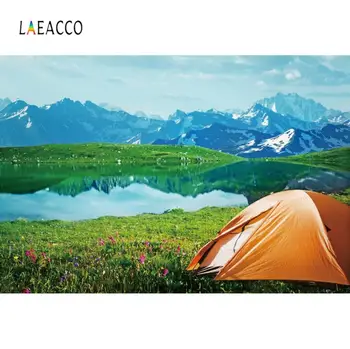 

Laeacco Blue Sky Camping Tent Lake Grassland Mountain Photography Backgrounds Customized Photographic Backdrops For Photo Studio