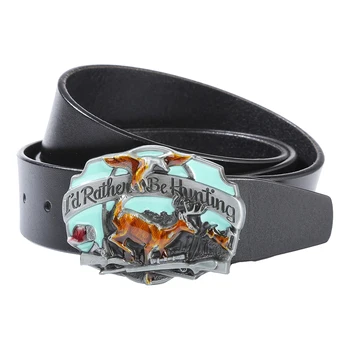 

Fashion Retro Style Western Elk Eagle Buckle Leather Belt For Mens Jeans Accessory cool flying eagle buckle leather black belt