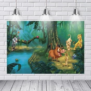 

220x150cm Forest Cartoon Lion King Backdrop Boys 1st Birthday Party Backgrounds for Photo Studio Vinyl Polyester