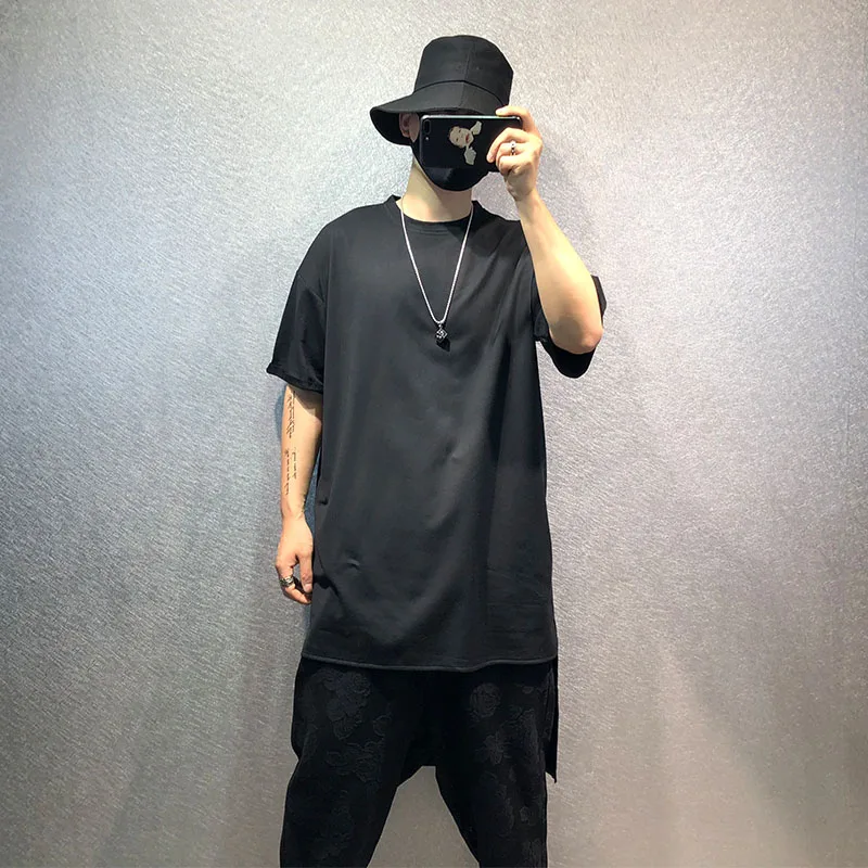 

Men dark city youth dark black front short back long fashion trend loose original style jacket loose large size short sleeves