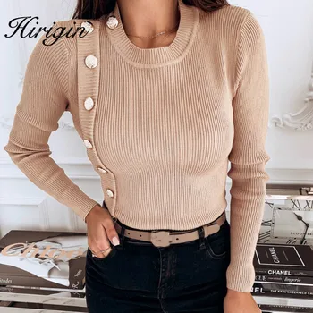 

Women Autumn Solid Slim Buttons Casual Elegant Bottoming Knitted Pullovers Tops Ladies Fashion O Neck Streetwear Sweater