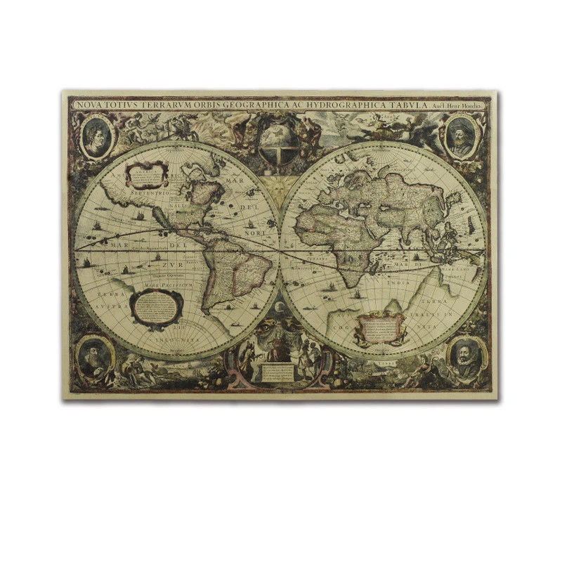 1641 Year Old Nautical Map Charts Poster Retro Kraft Paper Classic Bar Home Decor Painting 71x51cm Wall Sticker wall stickers