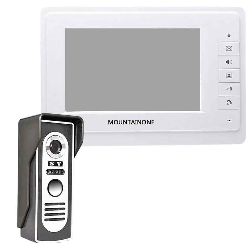 

FFYY-Mountainone 7-Inch Display Cable Video Phone Doorbell Infrared Rainproof Wireless App Unlock Intercom System White +Black A