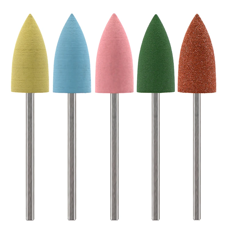MAOHANG 5pcs/lot Rubber Silicone Nozzle Ceramic Milling Burr Nail Art Cutter Polishing Buffer Files Electric Machine Drill Bit 3