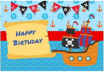 

7x5FT Happy Birthday Pirate Ship Flags Nautical Sail Sailor Steers Custom Photo Background Studio Backdrop Vinyl 220cm x 150cm