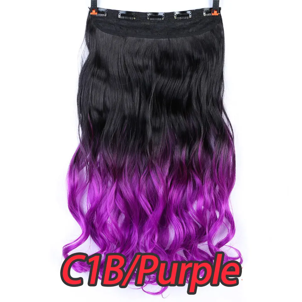 MSTN 100 г 24 дюйма Длинные Синтетические Кудрявые Волнистые волосы на заколках для наращивания Омбре многоцветные дополнительные синтетические волосы - Цвет: C1B-Purple