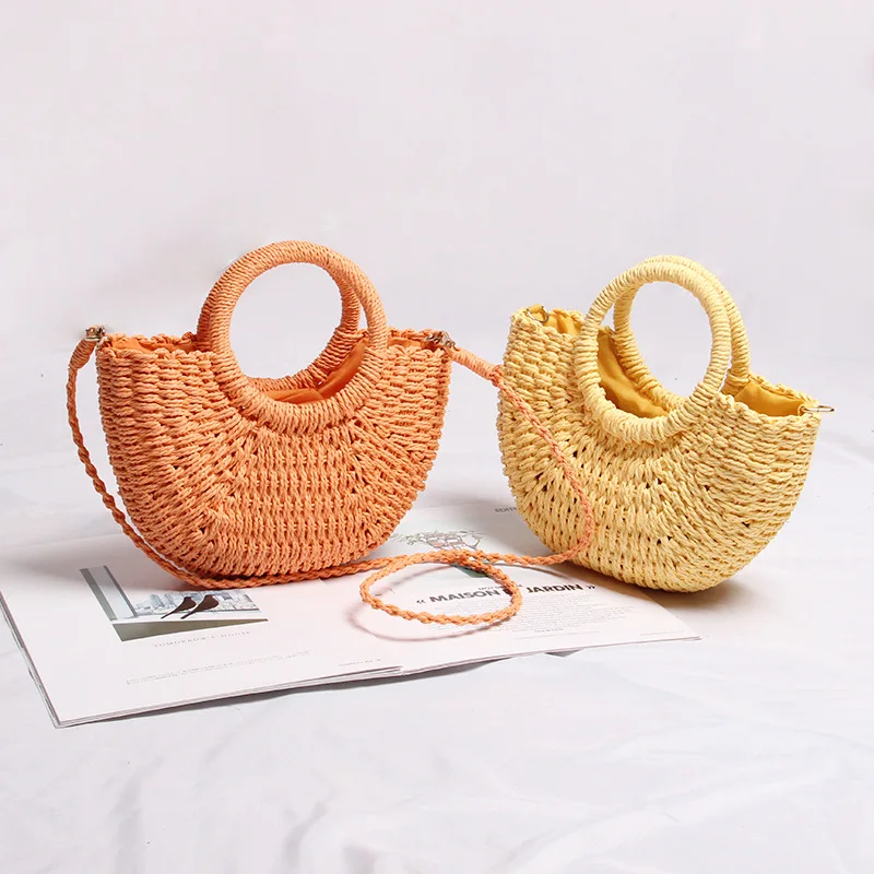 casual candy color rattan women handbags wicker woven lady shoulder crossbody bags summer beach small straw bag bali purses 2020
