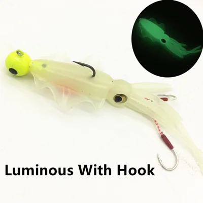 130mm Fishing Soft Lure Rig Luminous Squid Jig Fishing Tuna Lure