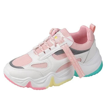 

2020 Fashion Sneakers Platform Tenis Female Chunky Lacing Sports Mesh Casual Shoes Flower Designers Pink Dad Shoes Woman Size 42