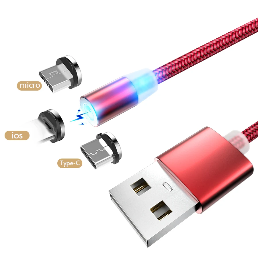 1 м Магнитный зарядный кабель Micro USB 3A для Huawei iPhone XR XS магнитное зарядное