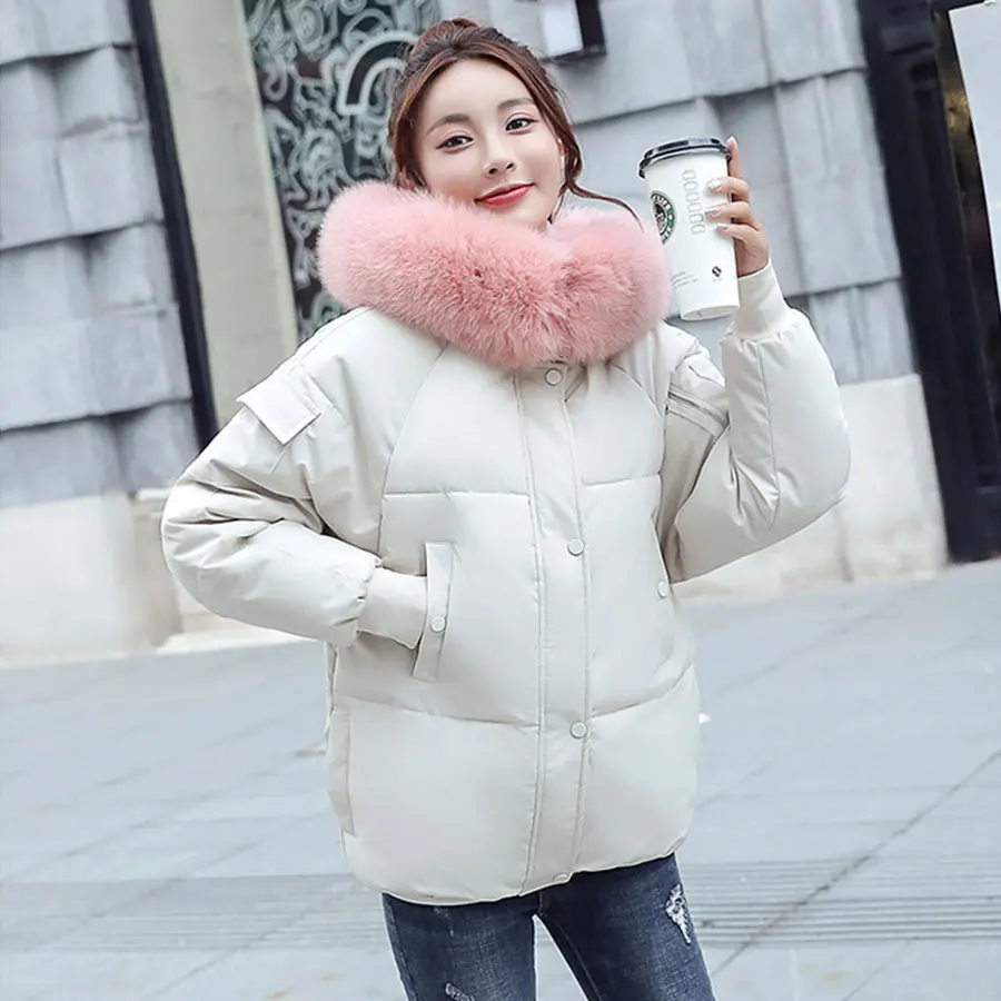 

Fur Hood Winter Jacket Women Puffer Coat Womens Epaulet Big Letter Puffer Soft Faux Fur Collar Female Parka Chaqueta Mujer