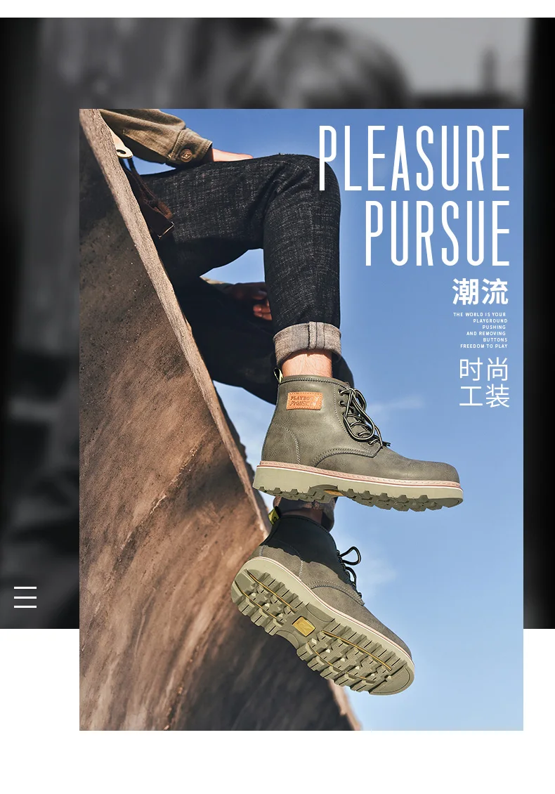 PLAYBOY New Men Hiking Shoes Waterproof Leather Shoes Climbing& Fishing Shoes Popular Outdoor Shoes Men High Top Winter Boots