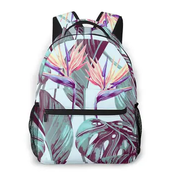 

Mountaineering Backpack Tropical Flowers Jungle Leaves Bird Of Paradise Flower Shoulder Bags Backpacks
