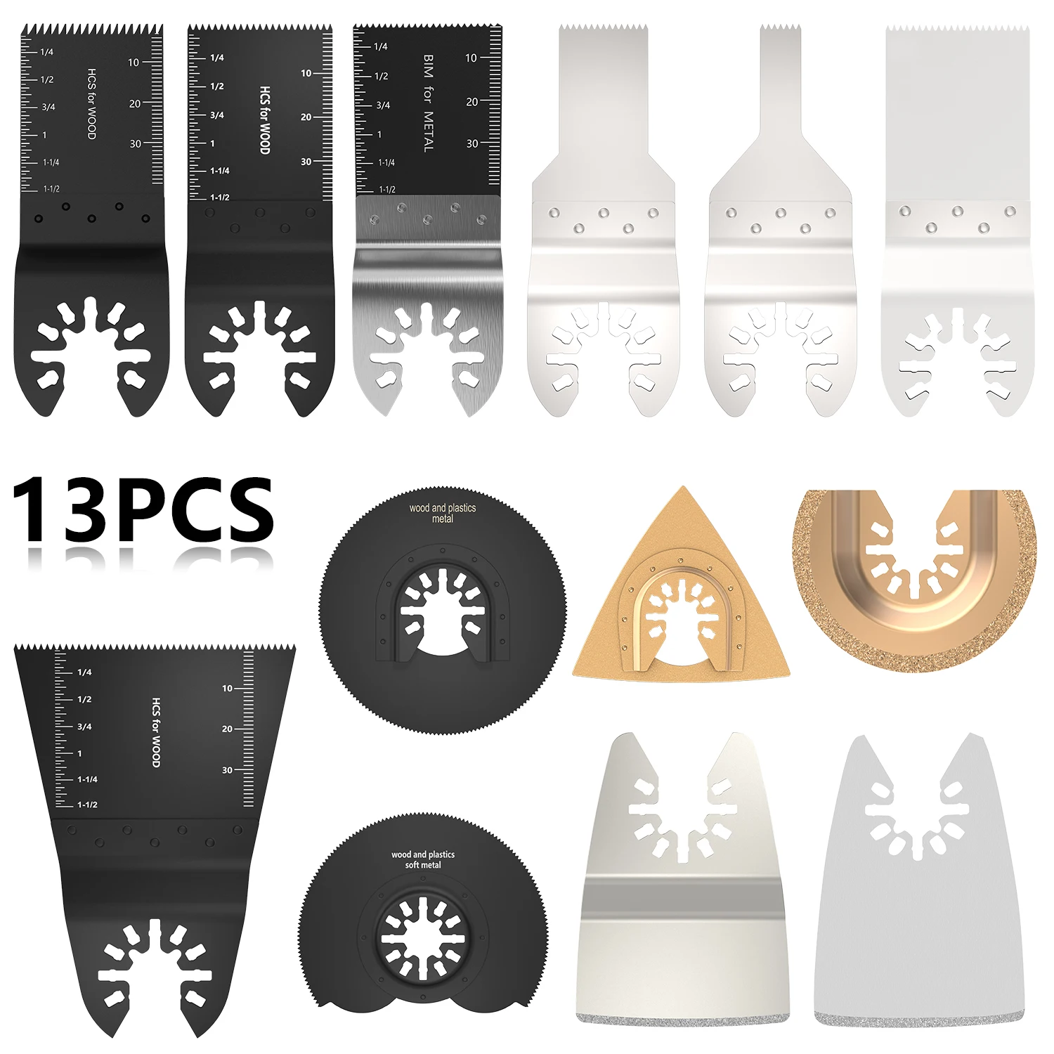 

13pcs Power Oscillating Tool Blades Multitool Accessories Saw Blades Quick Release Kit for Sanding Grinding Cutting